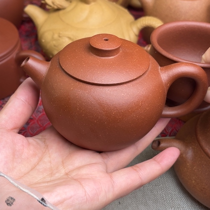 紫砂茶壶原矿红降坡小巨轮精工半手200cc