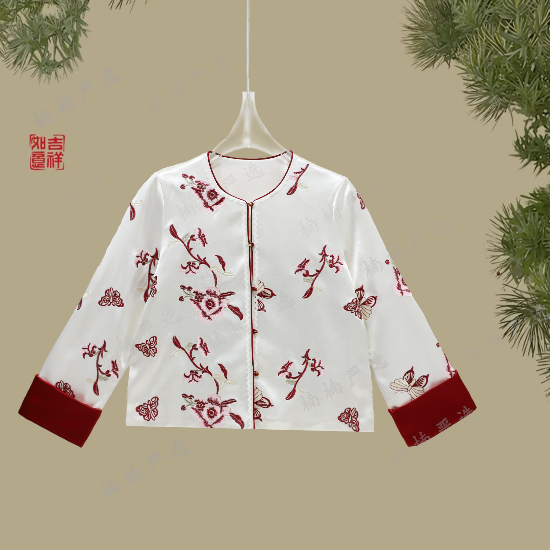 新中式蝴蝶女士复古唐装常规款长袖女上衣外套----28595