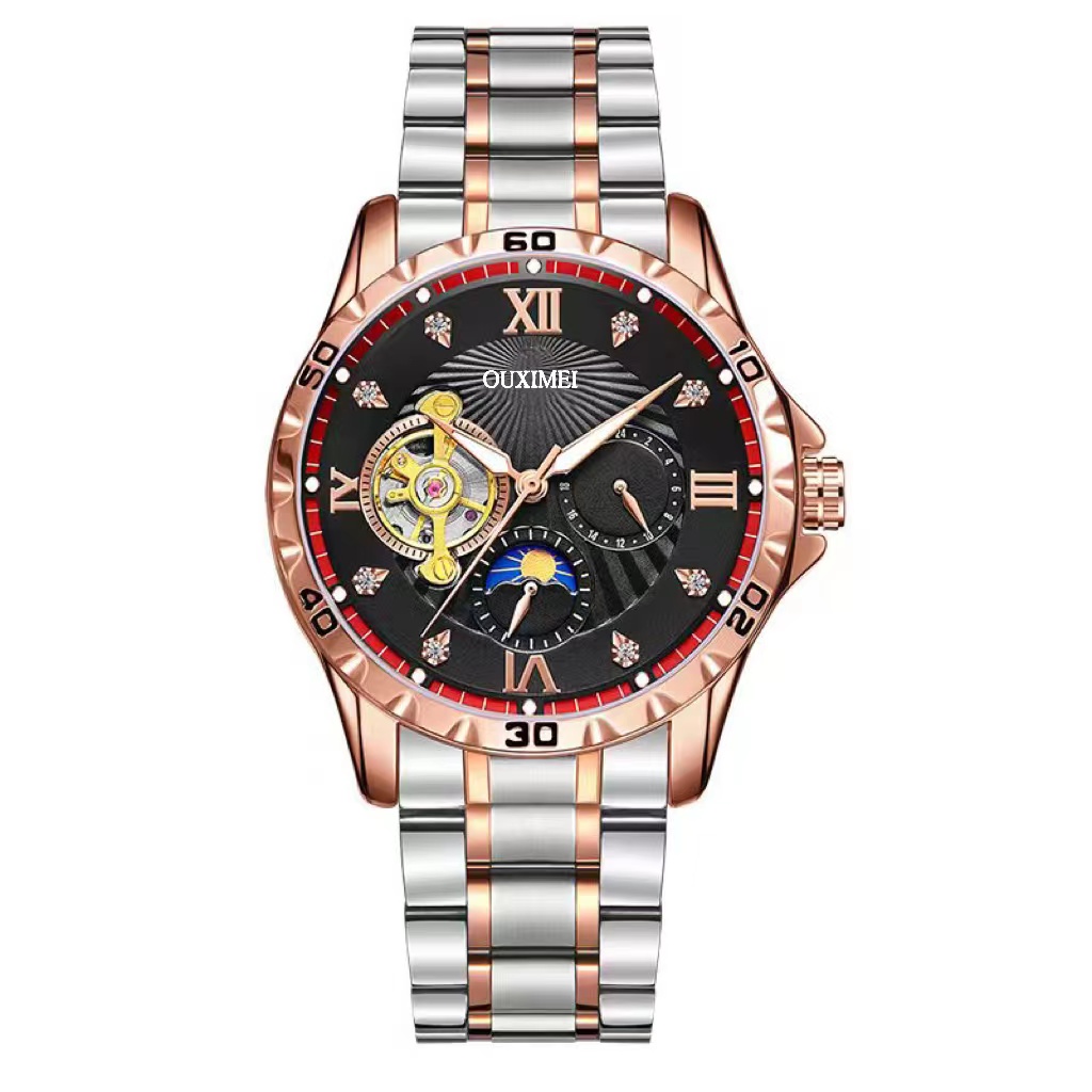 S全自动飞轮机械手表男士多功能夜光日月星辰手表