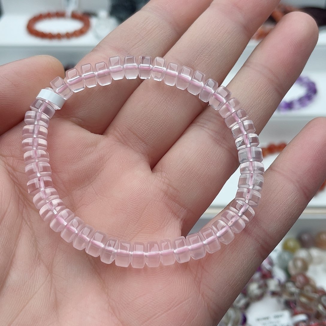 水晶手链未镶嵌粉晶盘珠7mm