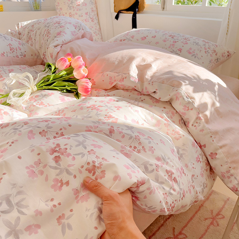 沁晨-全棉清新四件套花卉纯棉三件套床上用品加厚被套床单 XLZ