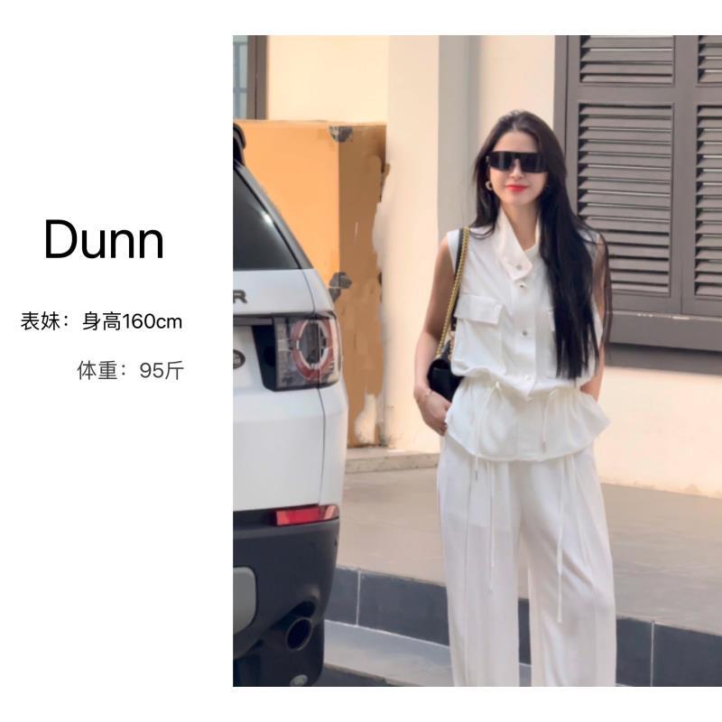 【Dunn】新款春夏时尚垂感阔腿裤高腰设计宽松直筒拖地裤女白色夏季
