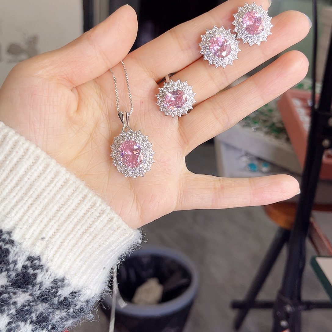 颈饰蓝宝石银S925镶嵌套装