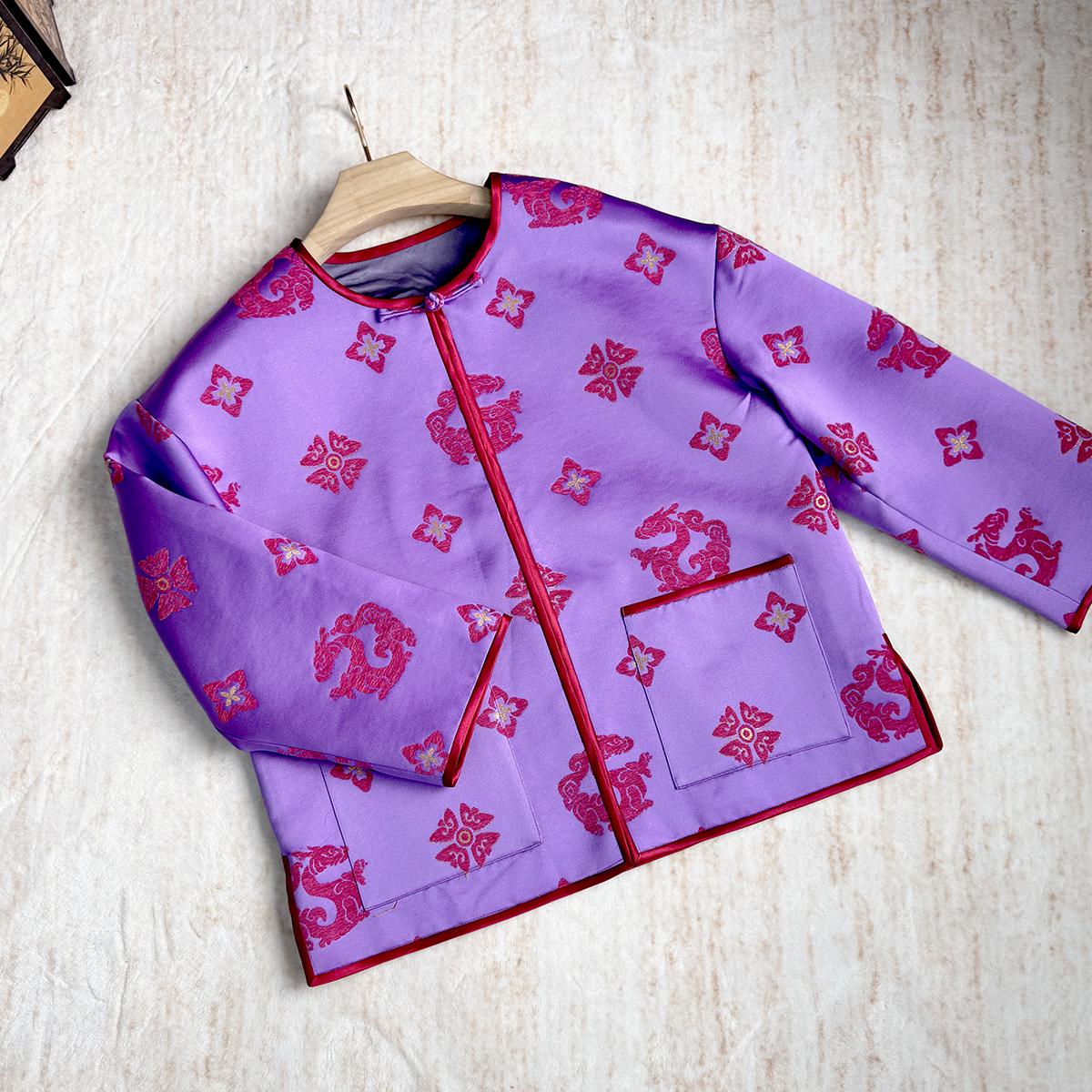 【卷卷新中式】上吉庄漳缎带钢印“宝象团龙纹”桑蚕丝里布对襟外套