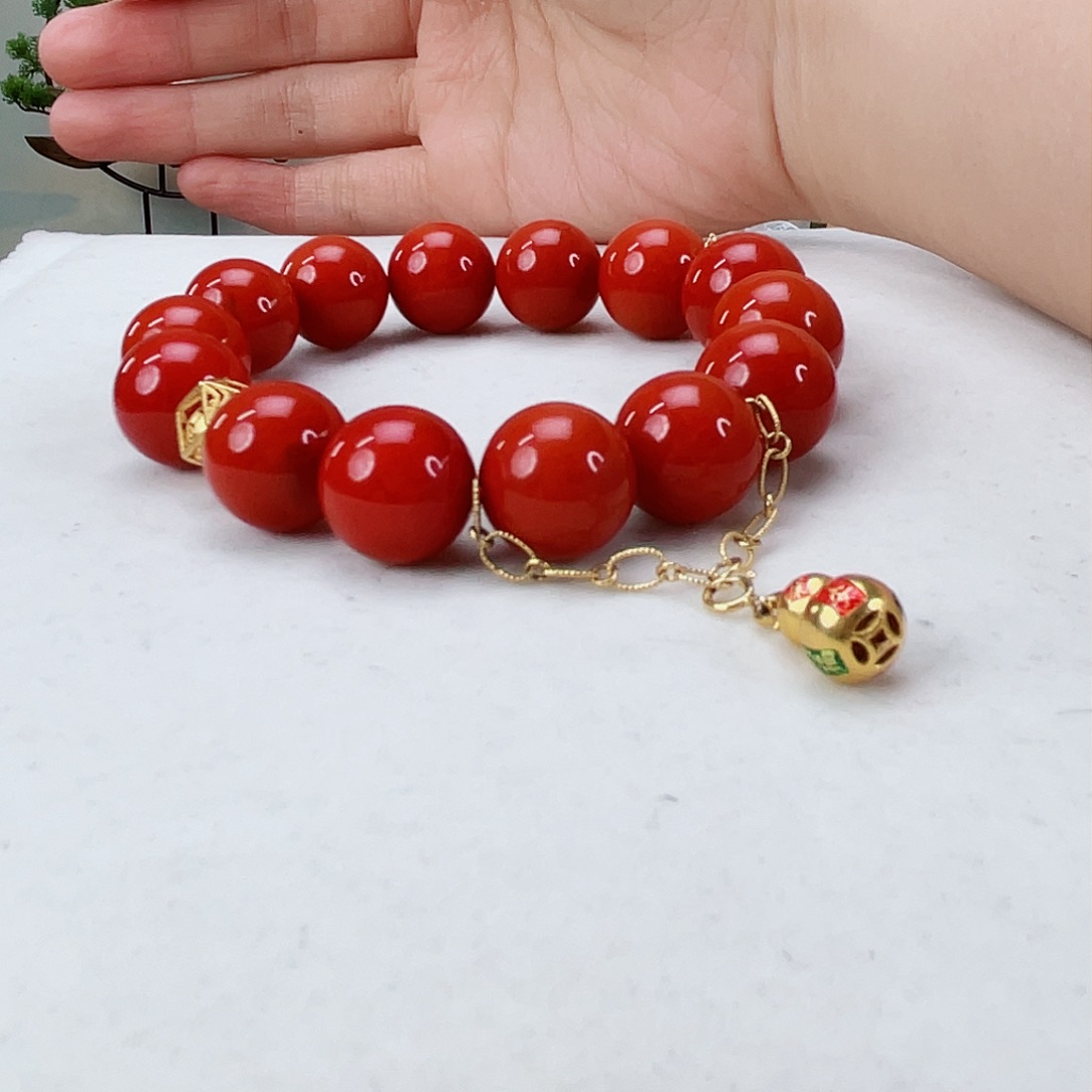 南红玛瑙手链18K金镶嵌南红15