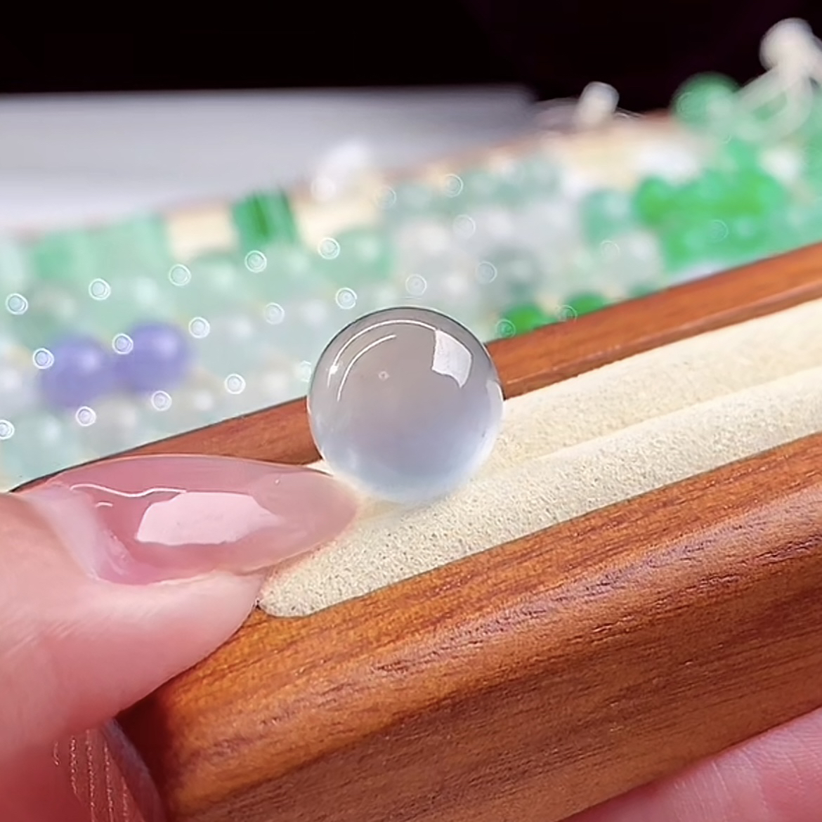 天然缅甸翡翠A货玻璃种黑纲单珠卡12.9mm