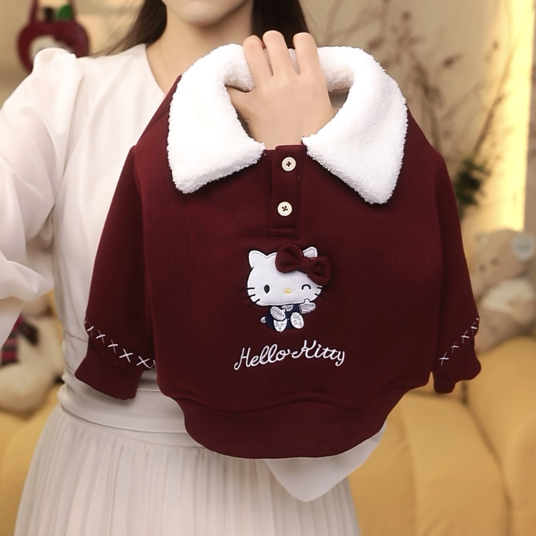 女婴童 宝宝红色卫衣加绒女2025冬新款婴儿洋气时髦翻领上衣