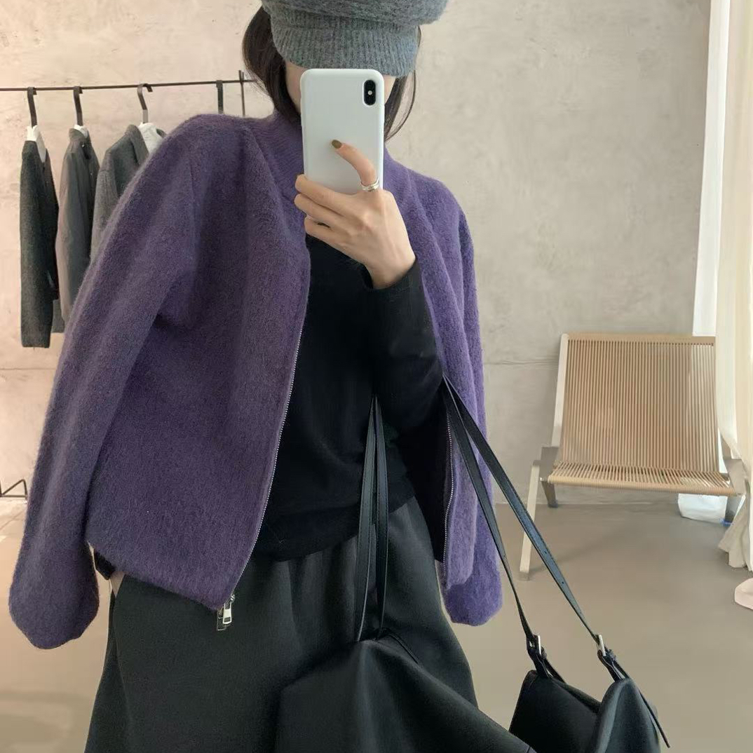 lovely@m3873 韩系简约百搭立领拉链毛衣开衫（衣长55左右12-15