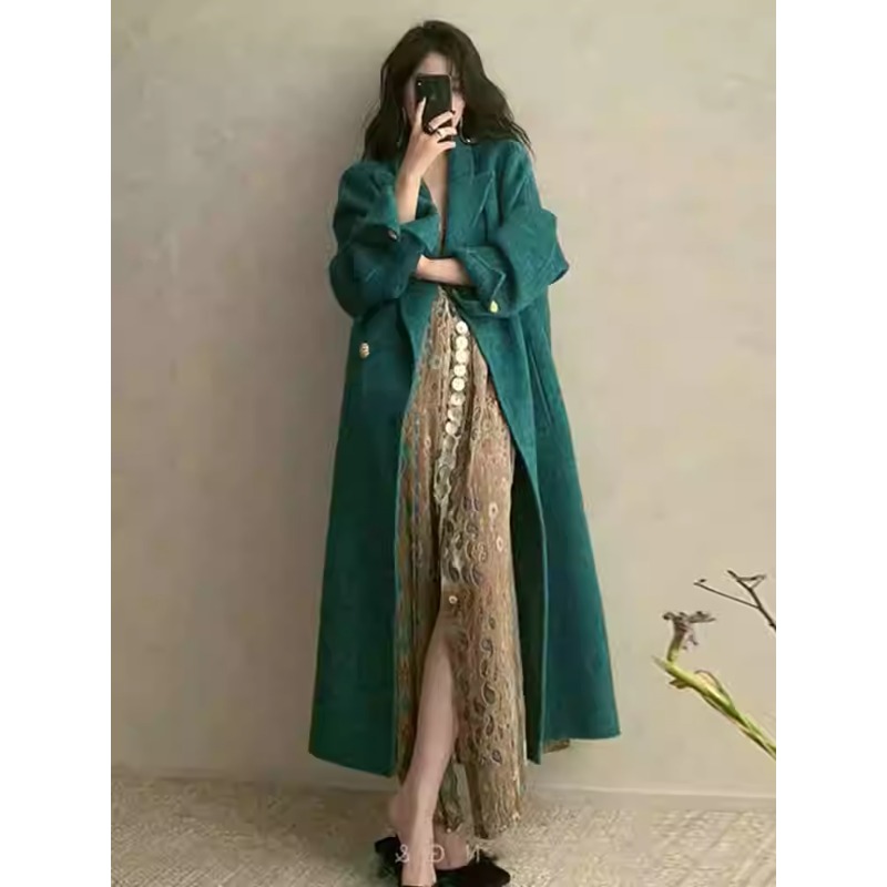 QDA2556秋冬2024新款女装蓝色毛呢大衣超好看高级感时尚气质外套