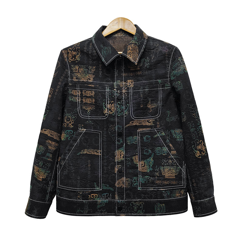 [青铜浮雕]自然而然香云纱秋季桑蚕丝休闲翻领夹克修身外套WT5912