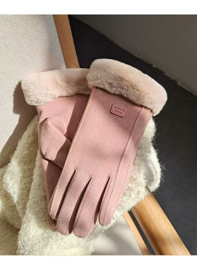 保暖手套女秋冬触屏加厚户外骑行开车兔绒防风运动手套女冬季防寒