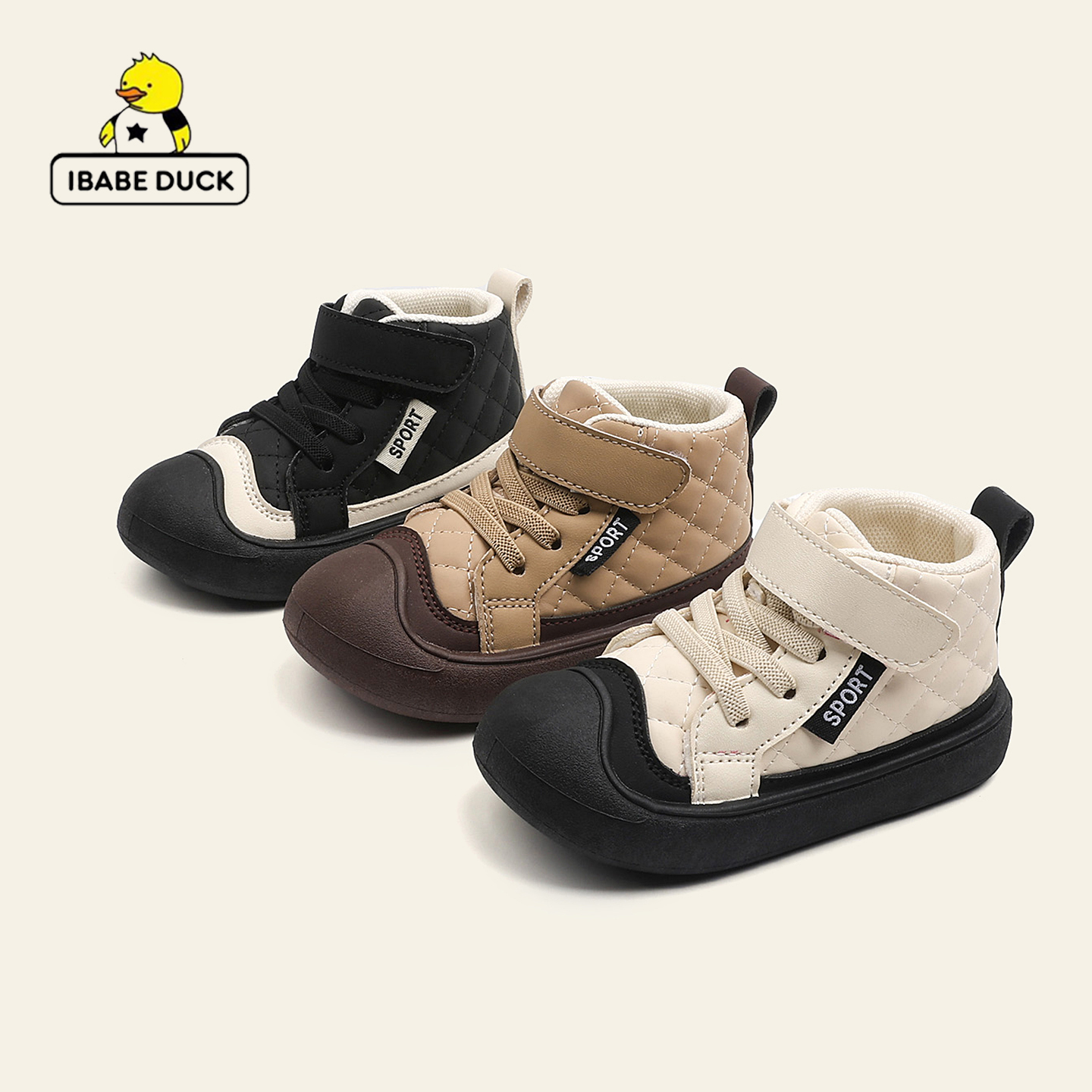 ibabe Duck/芽宝小黄鸭秋冬皮面防水防滑学步鞋棉鞋童鞋保暖