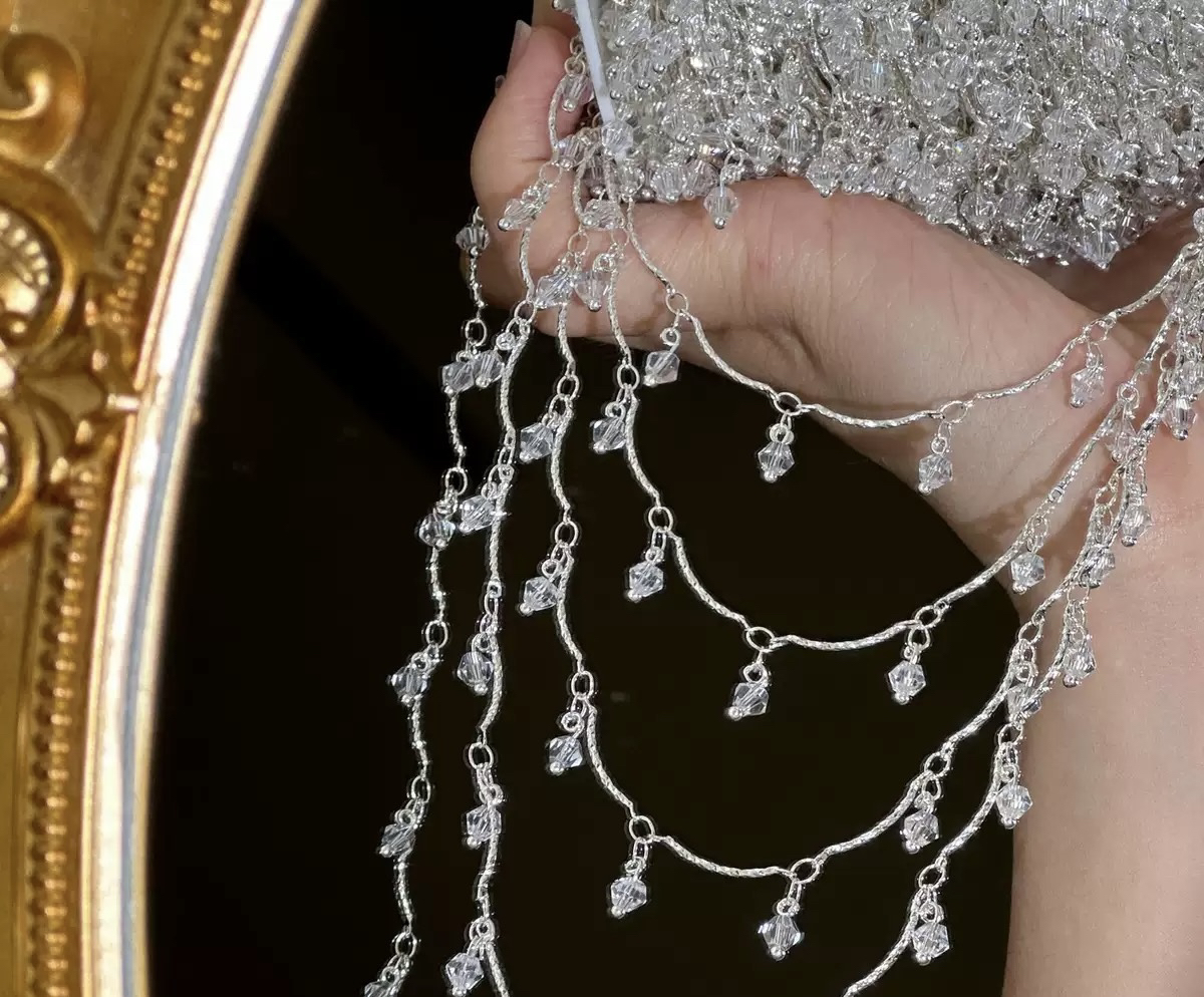 编号91 银白色弯棍晶晶链条 百搭链条 