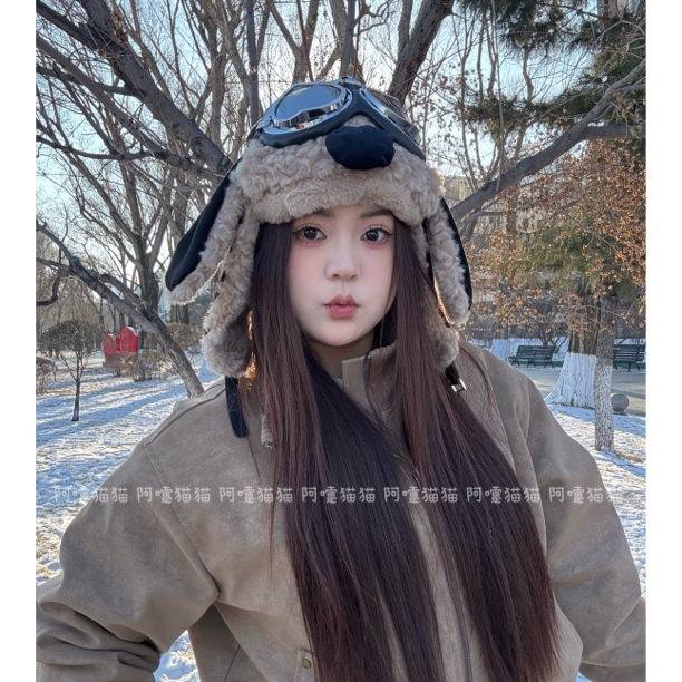 送眼镜！飞行雷锋帽显脸小秋冬加绒加厚保暖护耳帽子情侣保暖帽子