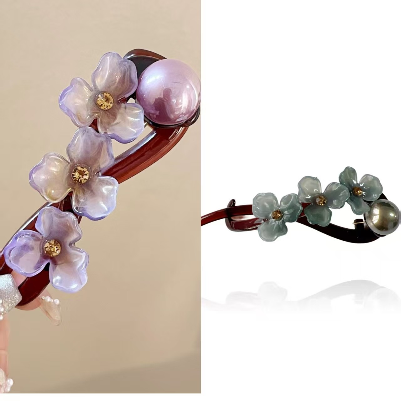 两个装花朵扭扭夹女高级感新款后脑勺懒人盘发一字夹1873+2275