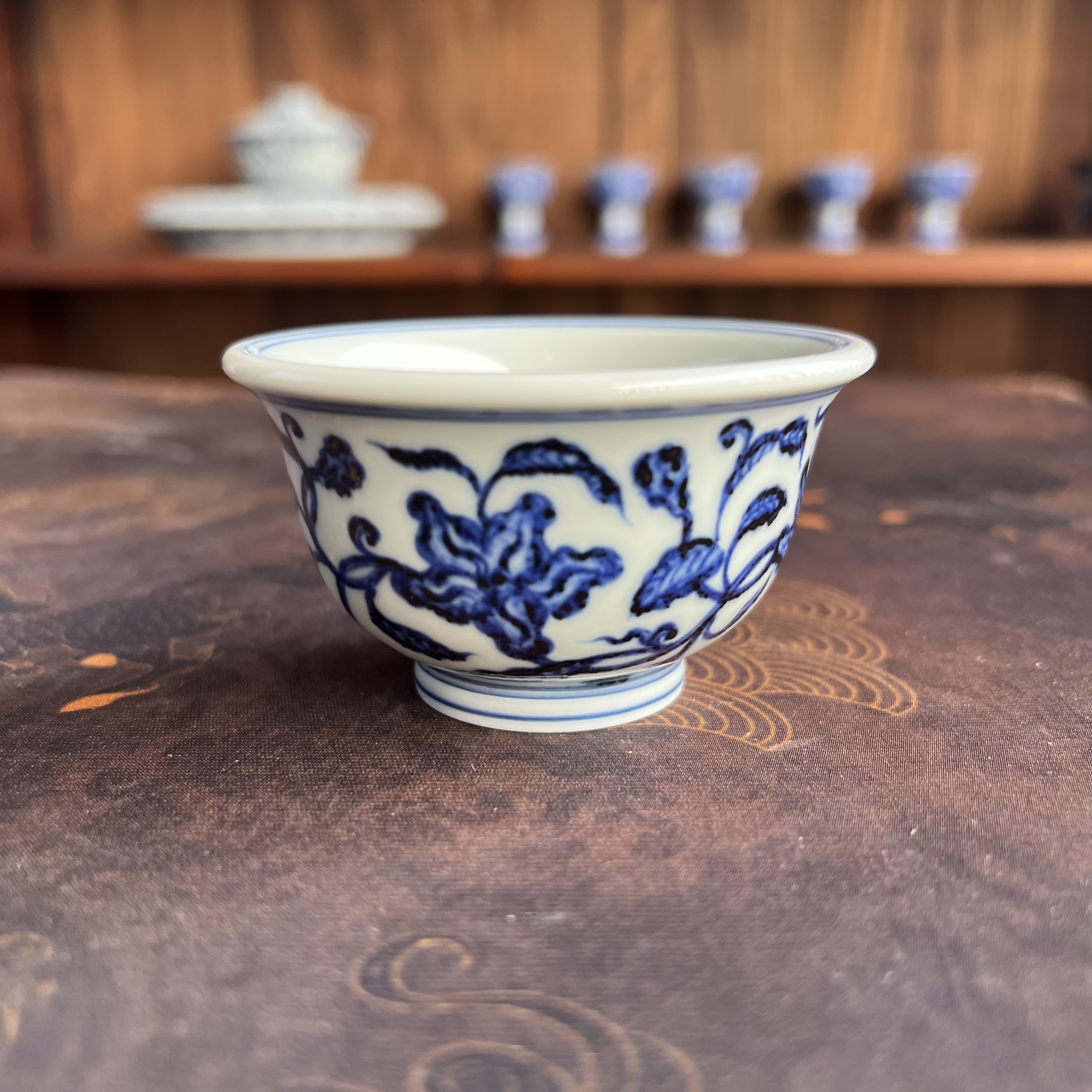 舜瓷天工一品山茶花杯手绘花纹柴窑主人杯