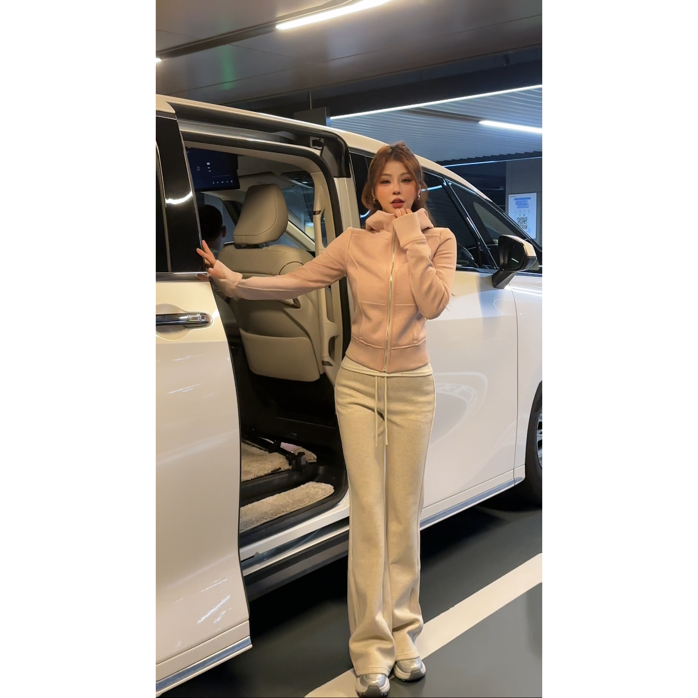 秋冬针织时尚套装休闲风阔腿裤连帽宽松显瘦开衫休闲