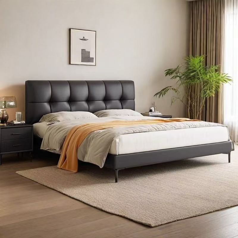 意式轻奢黑色泡芙床主卧1.8米高端双人床纳帕皮床