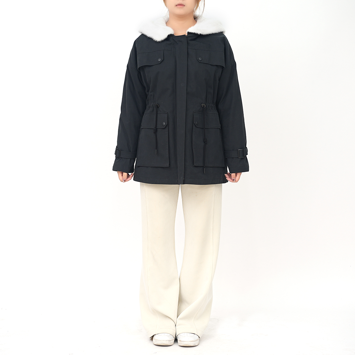 女士水貂内胆派克服一手长保暖外套时尚长袖冬休闲外套 2339