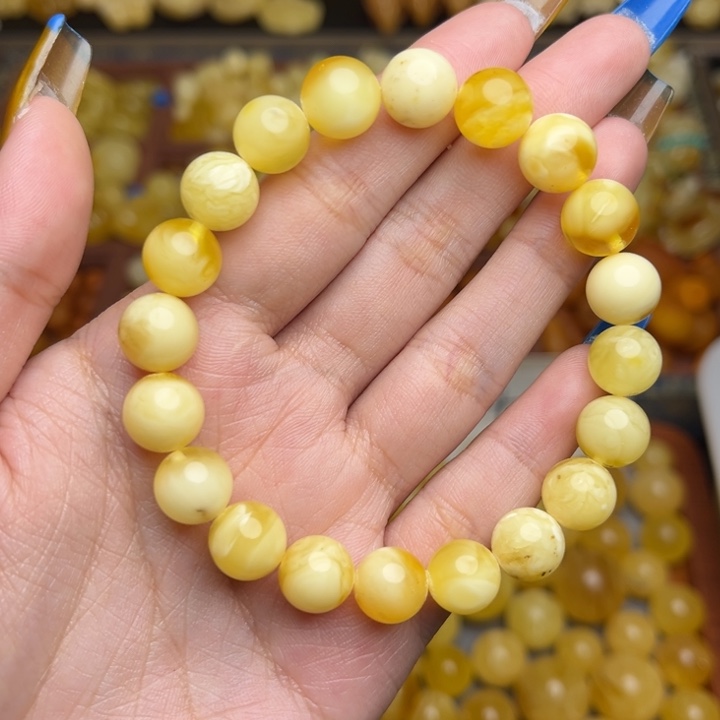蜜蜡未镶嵌珠宝奇石176-瑕疵放漏天然蜜蜡圆珠手串