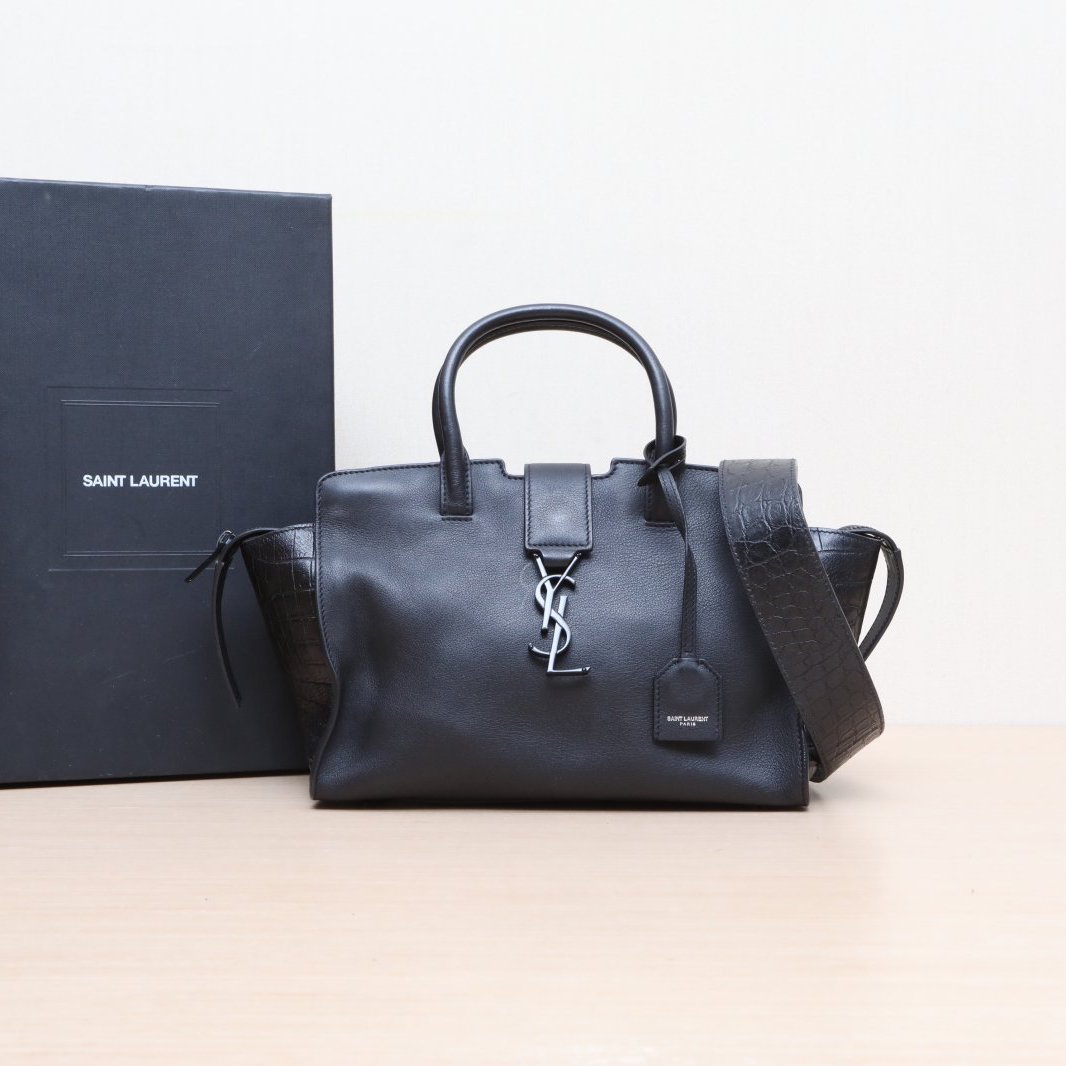99新 YSL/圣罗兰 小花攀攀 黑色 皮革C 斜挎手提包