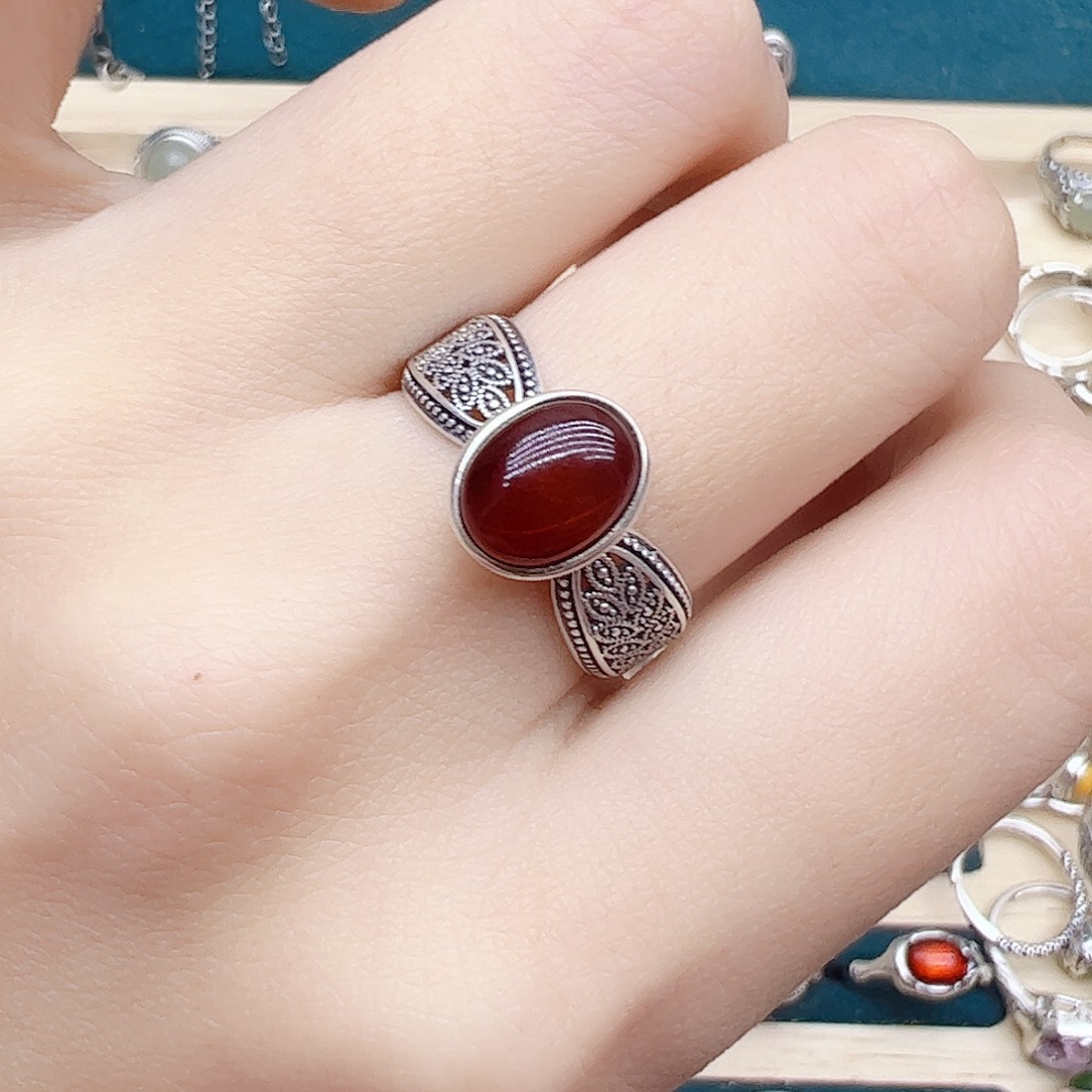 血珀戒指银S925镶嵌，