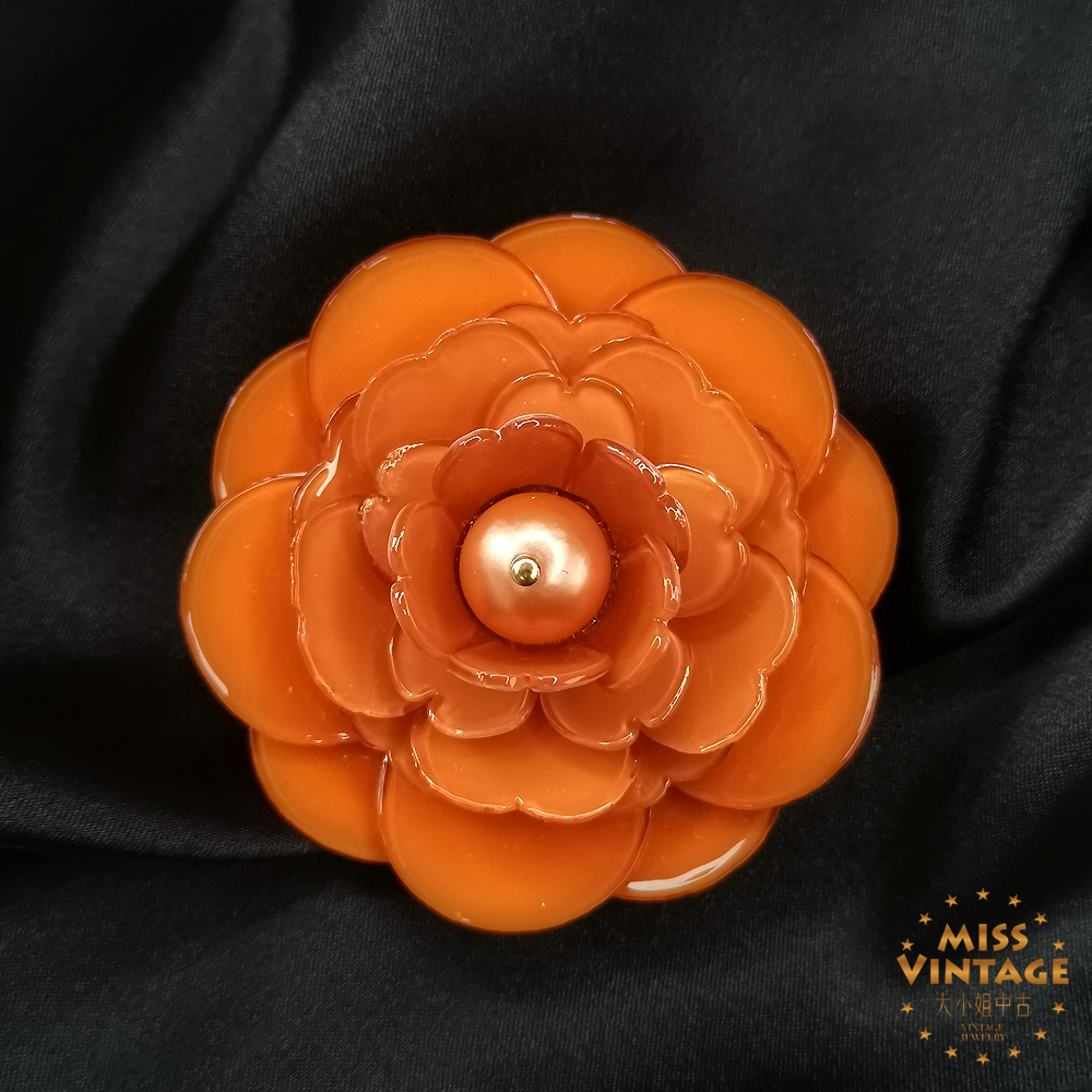 法国Cilea Paris手工定制橙色立体山茶胸针[1503251-025]