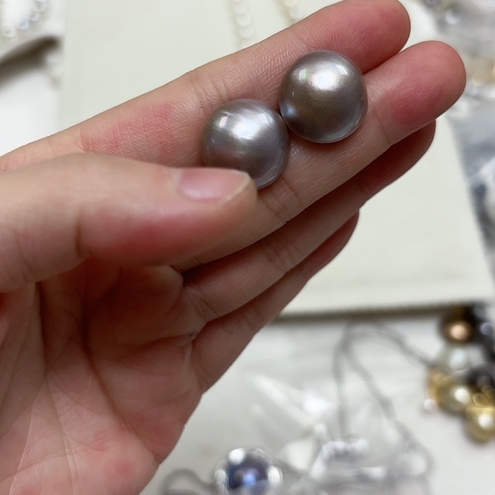 风***朵拼合珍珠（马贝珠）银S925镶嵌耳饰