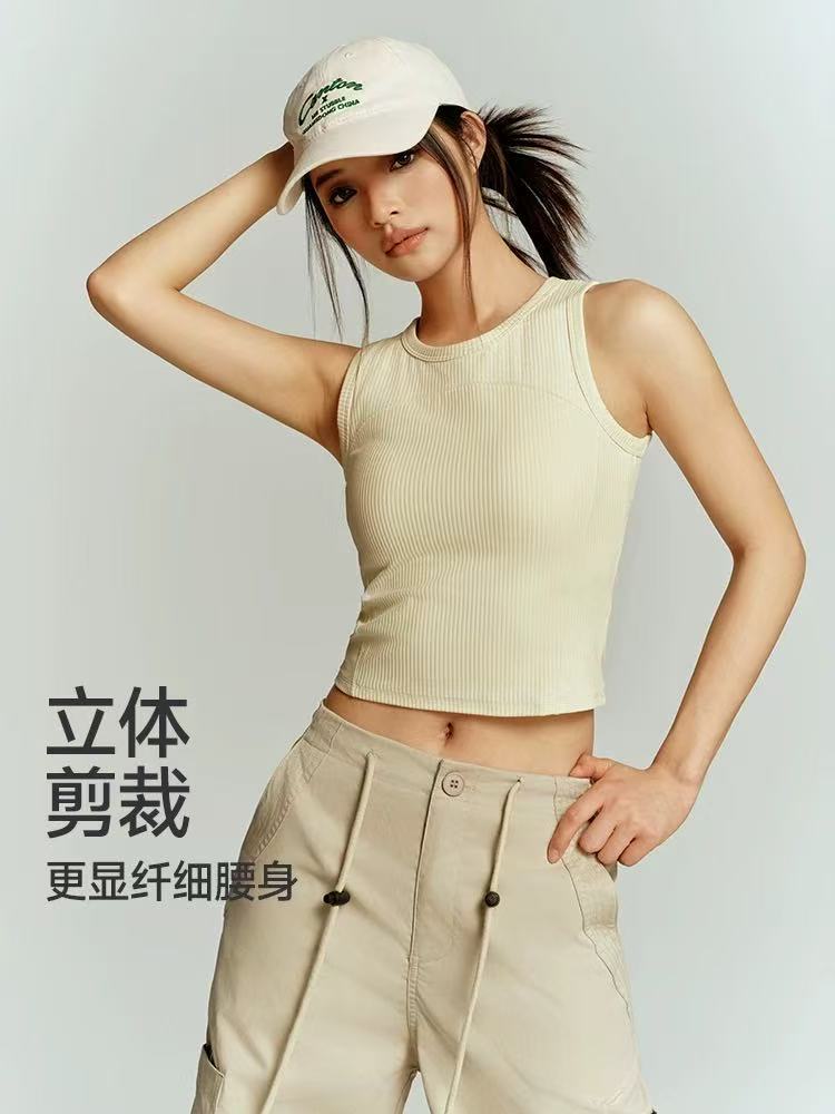 时尚运动背心女健身一体固定杯外穿高强度防震长款速干瑜伽背心