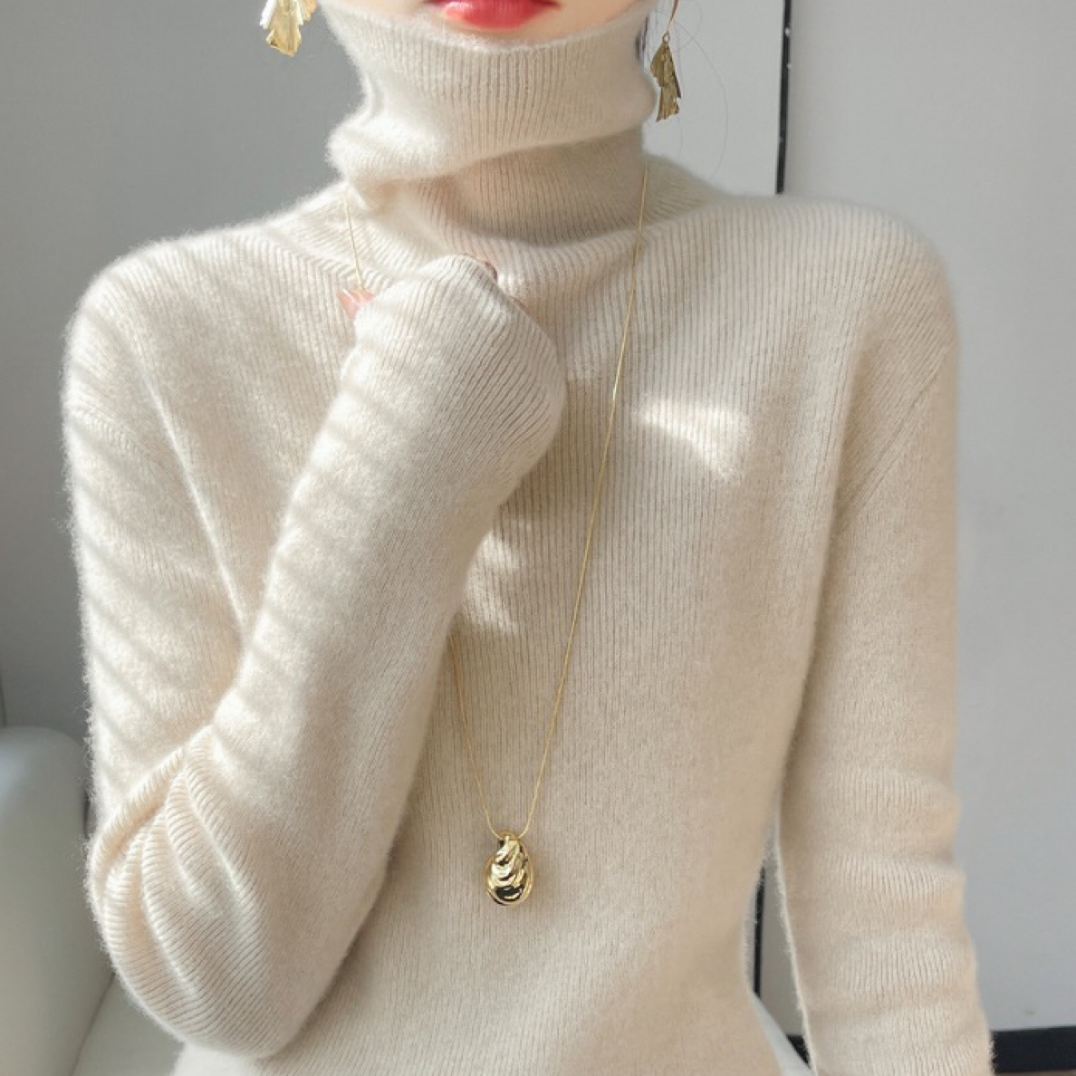 [100羊毛] 高领秋冬加厚修身打底套头长袖毛衣女