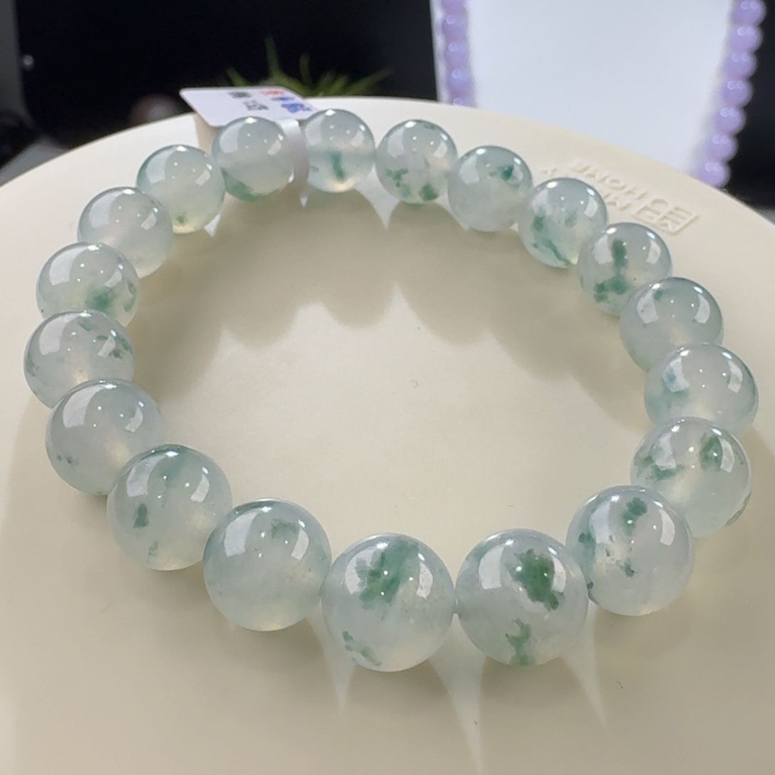 翡翠手链未镶嵌冰绿飘花单圈