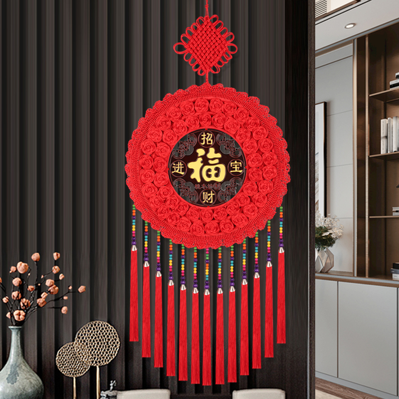 中国结挂件2026新款客厅电视墙玄关入户门挂件桃木中国结福字挂饰