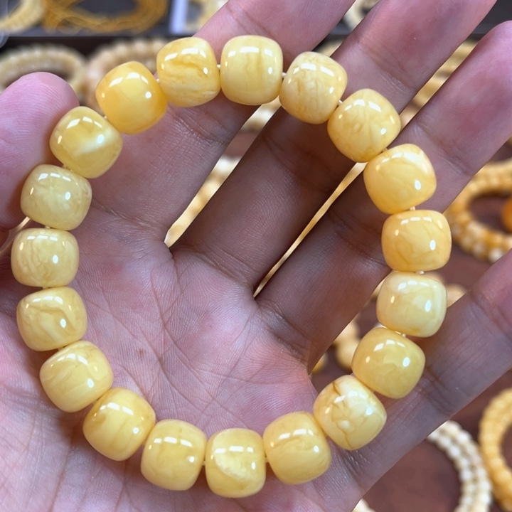 未镶嵌蜜蜡手串纯天然俄料黄蜜白花精工虎皮