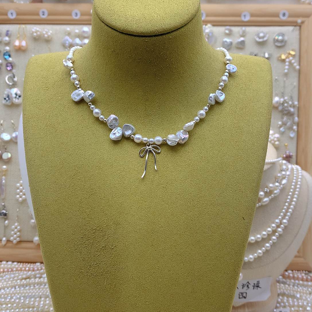 淡水珍珠银S925镶嵌项链
