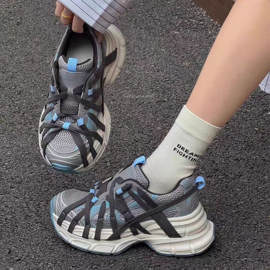 909-6香港真皮休闲运动鞋女2025春秋新款复古厚底脏脏增高老爹鞋