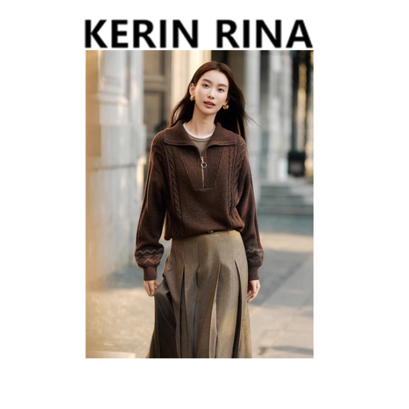 Kerin{木绵}--秋冬拉链美拉德针织衫毛衣保暖气质
