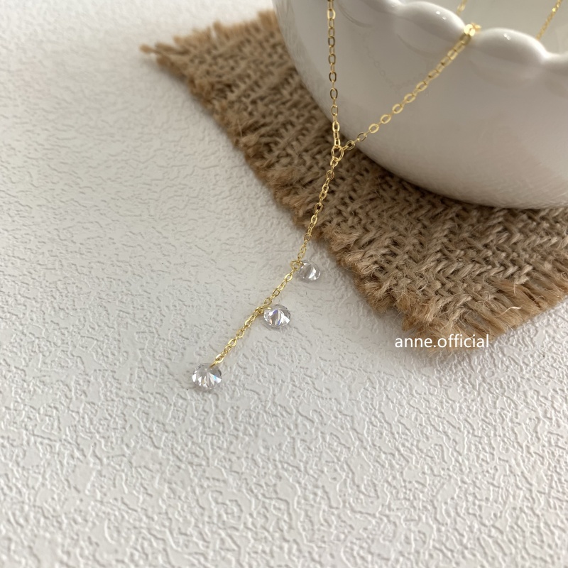 坠链均925银 【X519】轻奢时尚S925银三颗镶嵌锆流苏项链设计感项链