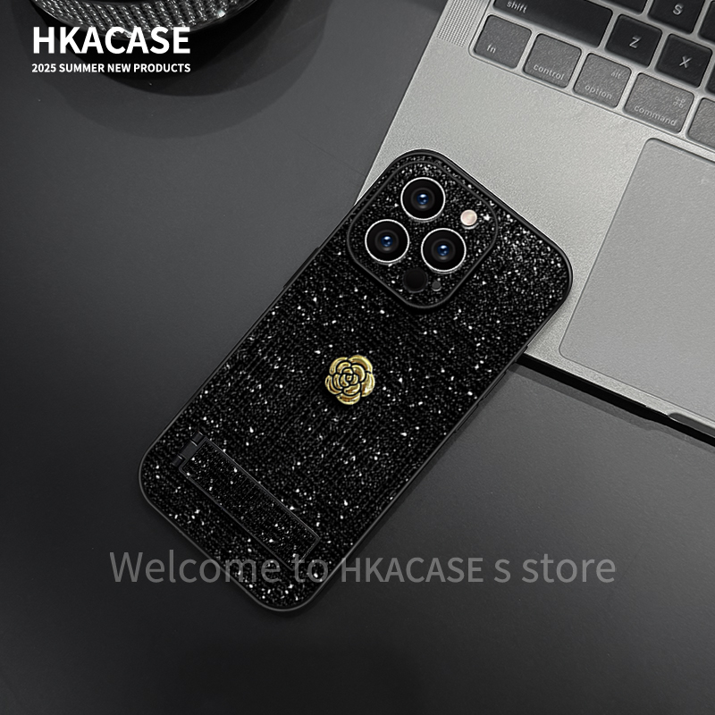 山茶花适用苹果vivo华为oppo小米iPhone16闪钻亮片手机壳