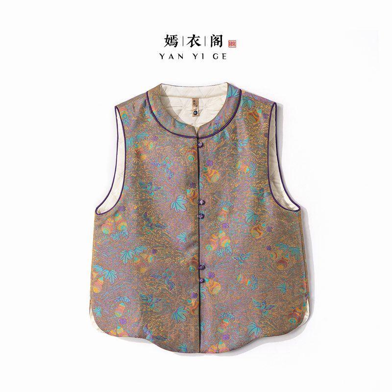 【玉葫】冬季2025新款马甲女式新中式宽松国风加棉加厚提花上衣马夹