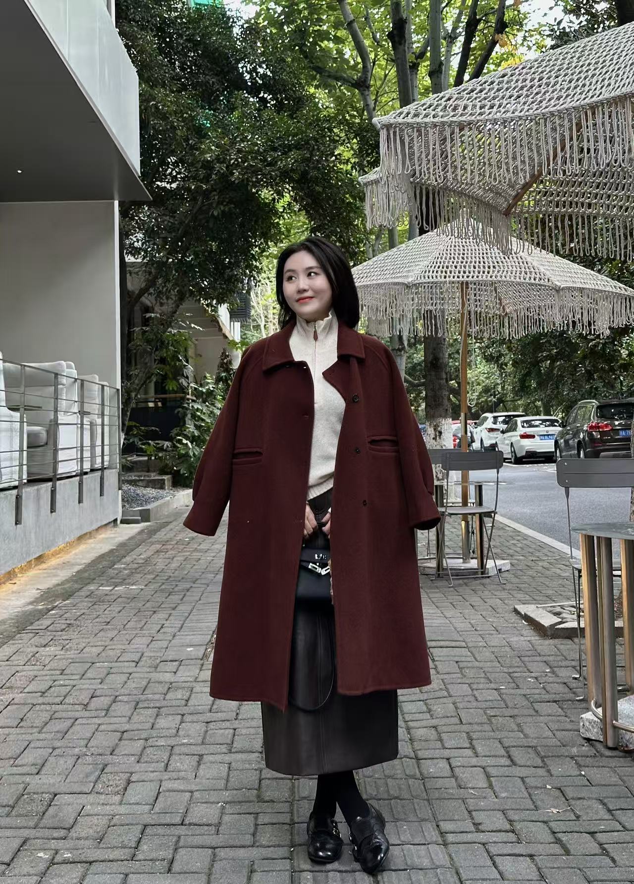 【汐汐女装店】小个子定制秋冬轻奢气质中长款翻领大衣 7001