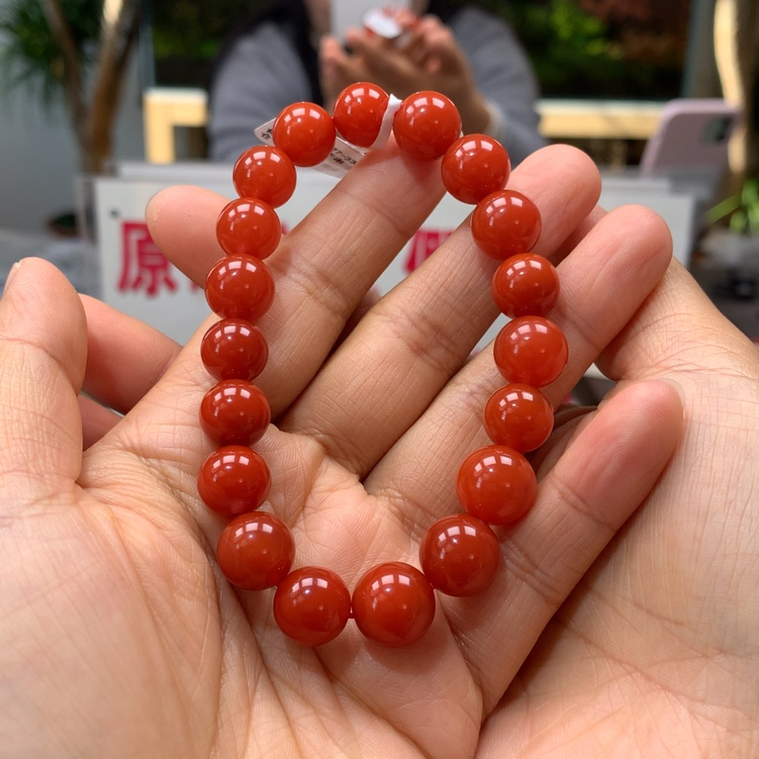 南红玛瑙南红10mm官坡柿子红手串有瑕疵未镶嵌唯*亽