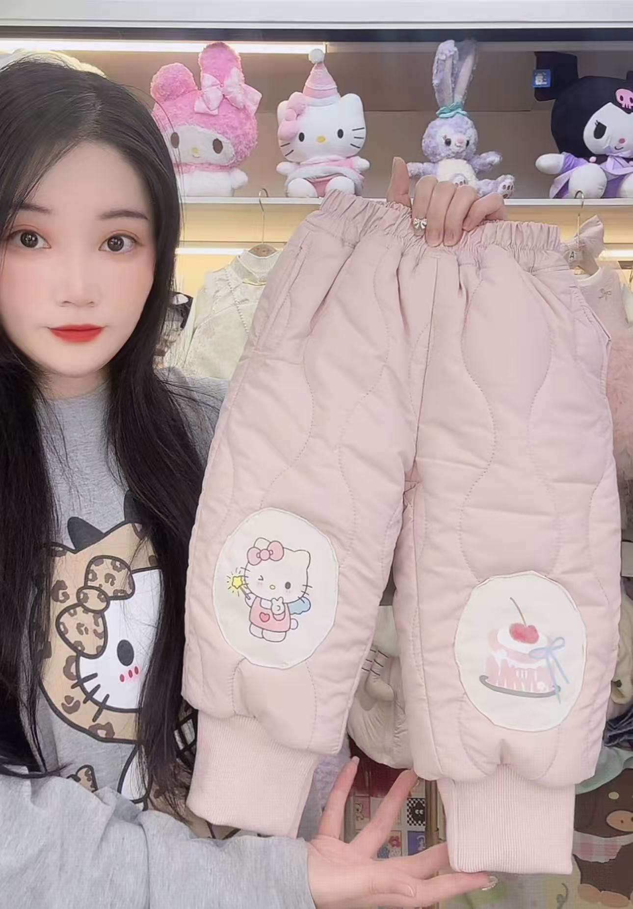 【谷谷家】粉色蛋糕猫防蚕丝棉裤