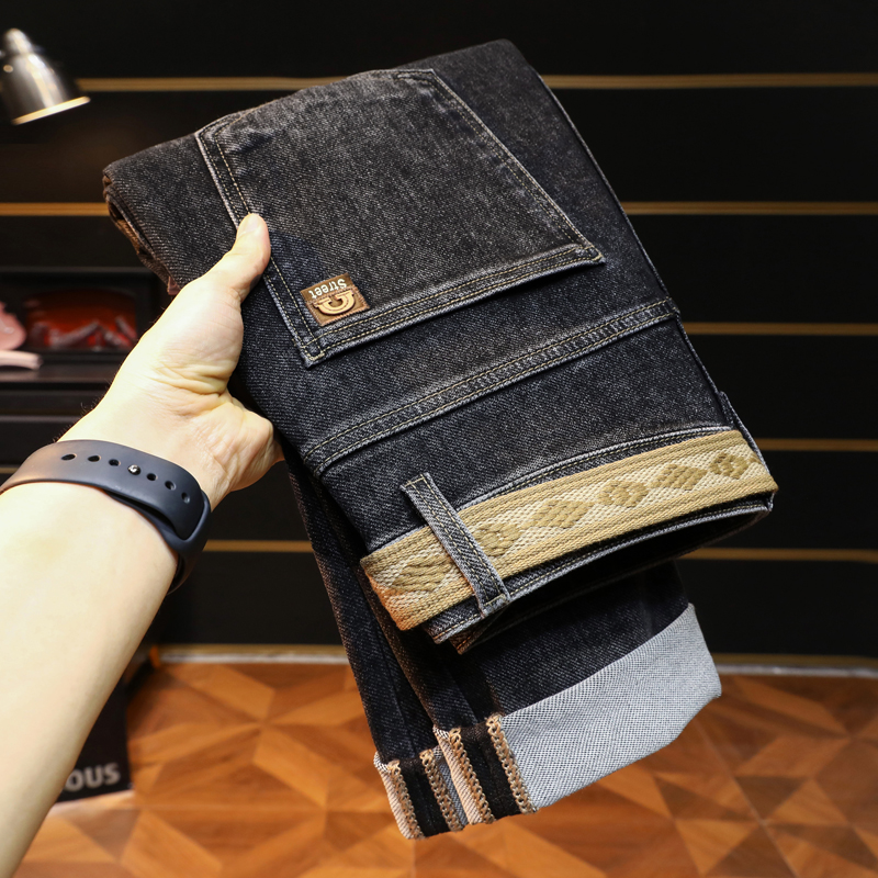 秋冬厚款牛仔裤男款2025男士潮流百搭弹力修身锥形小直筒休闲长裤