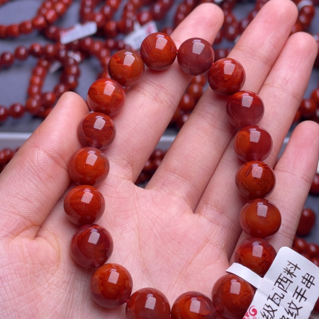 南红玛瑙未镶嵌其他11➕顶级瓦西玫红火焰纹圆珠手串