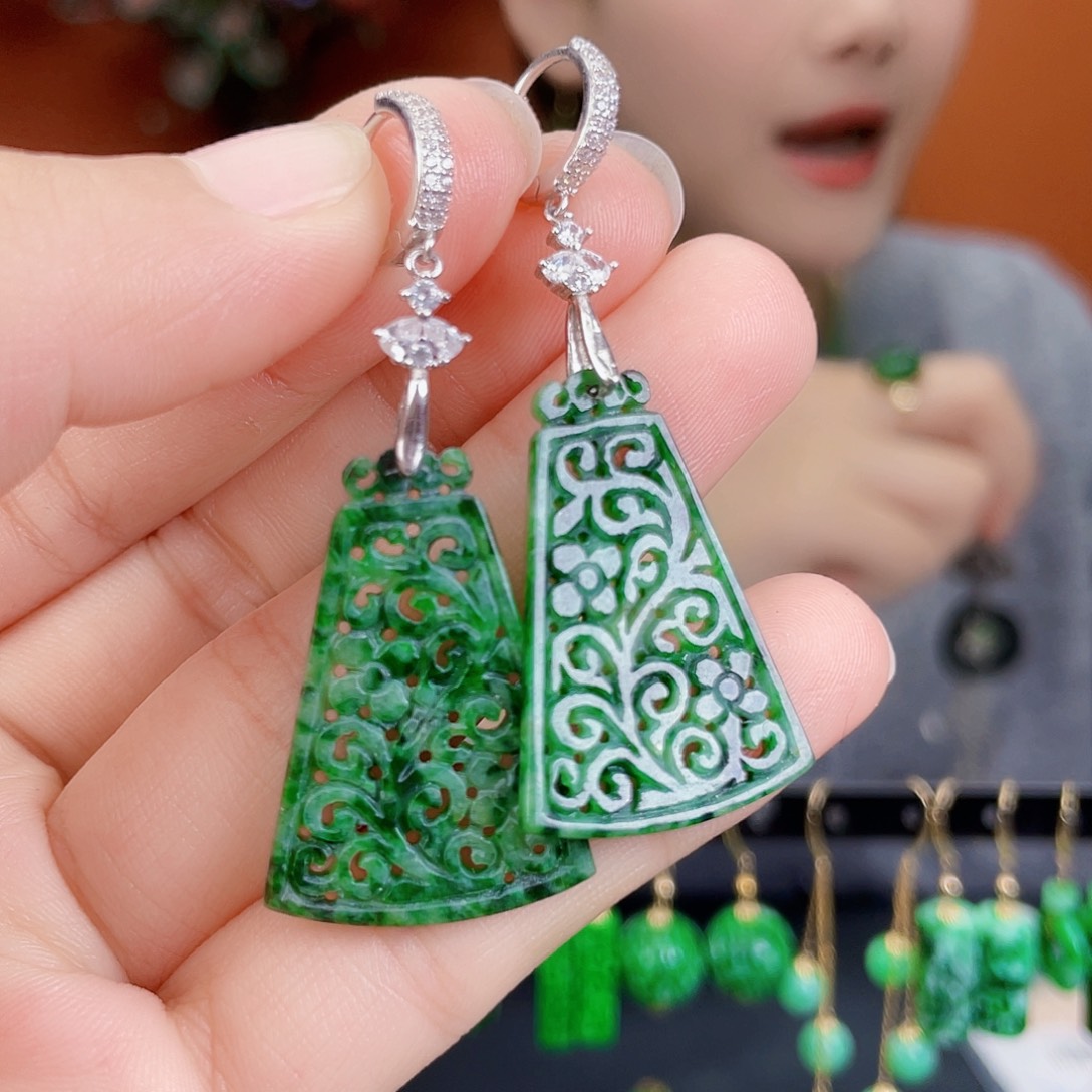 翡翠银S925镶嵌耳饰