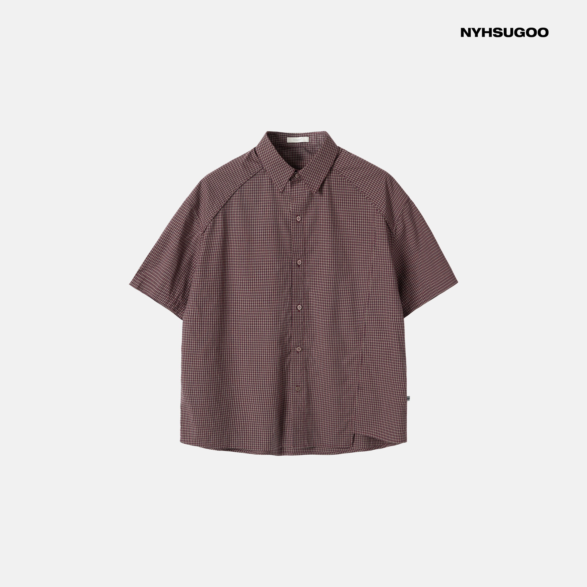 NYHSUGOO/南乙夏季红格定制设计款短袖衬衫3645休闲薄款100%棉