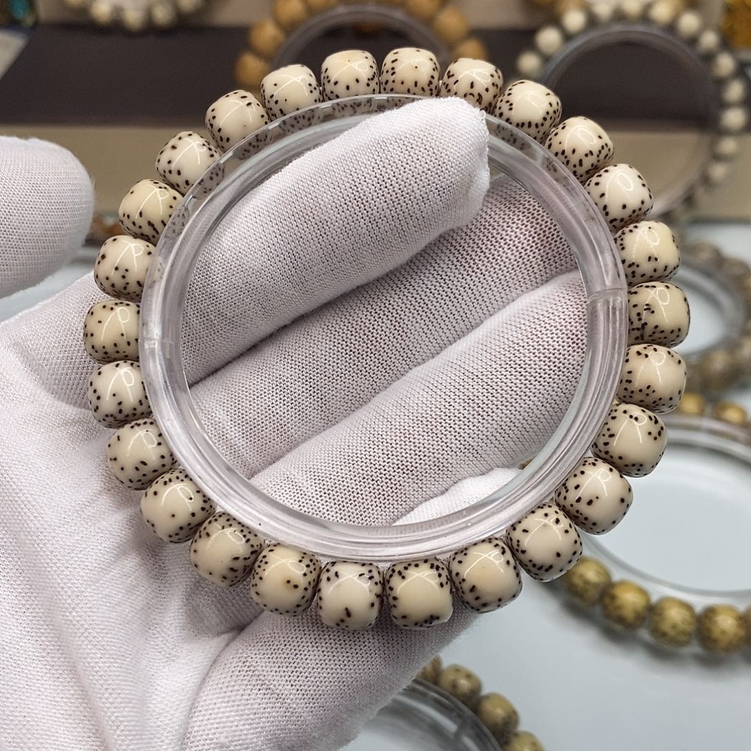 星月菩提手串9×8一物一图原生态同枝古瓷白双留白小细星