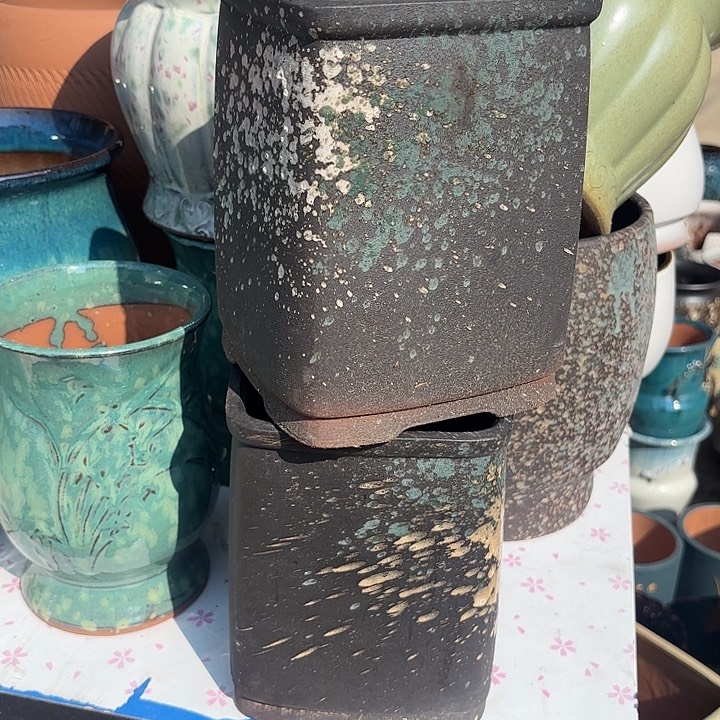 紫砂茶碗泼墨方两个口径15高度20