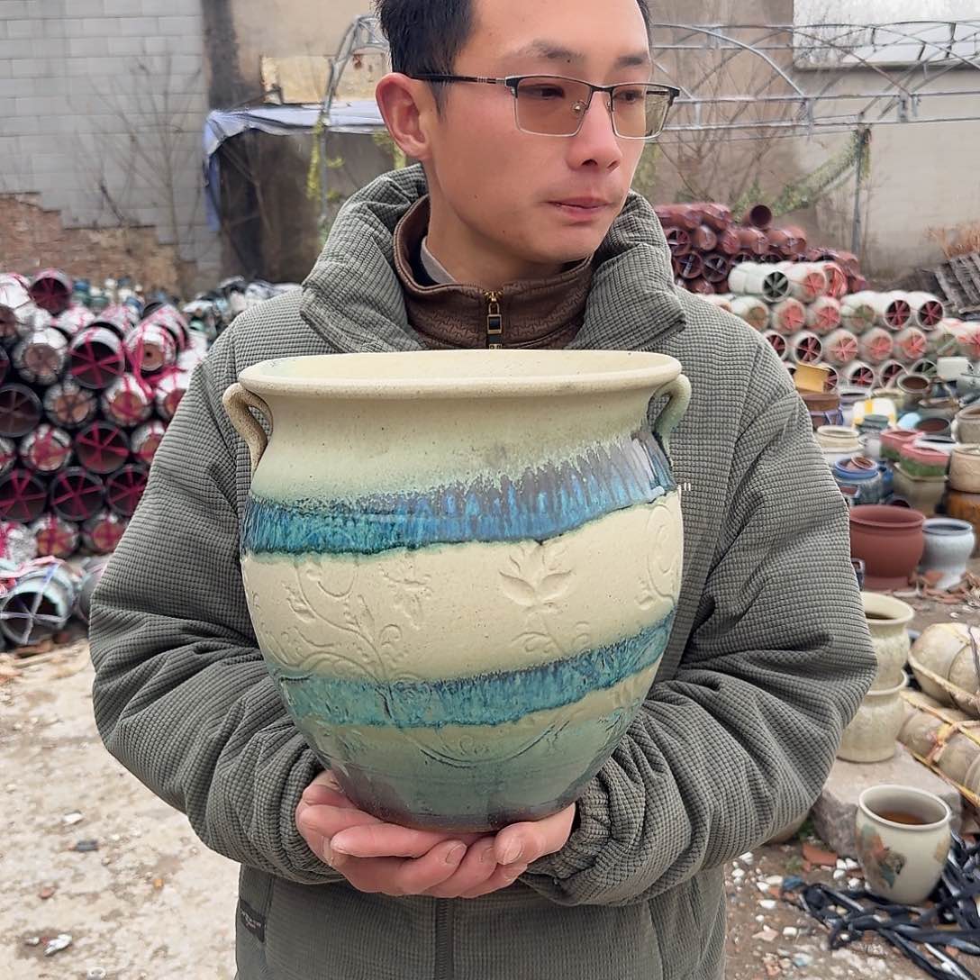 紫砂花盆胡巴口26高26（一个姹寂风绿