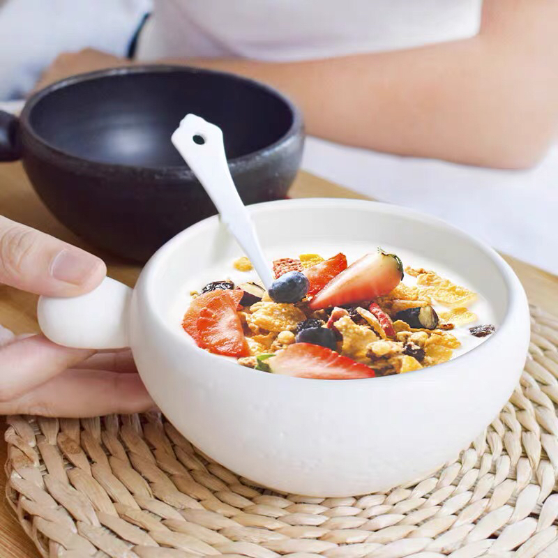 日本万古烧进口日式家用单耳陶瓷甜品沙拉燕麦早餐汤碗小号ins碗